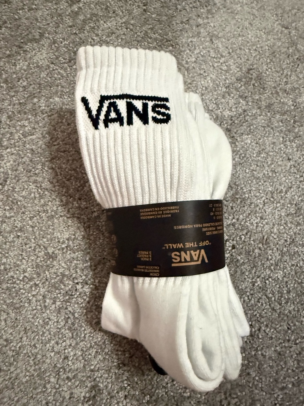 Vans White Crew Socks with Black Logo - 3 Pair Pack